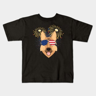 Cool Dog USA flag Patriotic 4th July independence day coolest shirt for july forth Kids T-Shirt